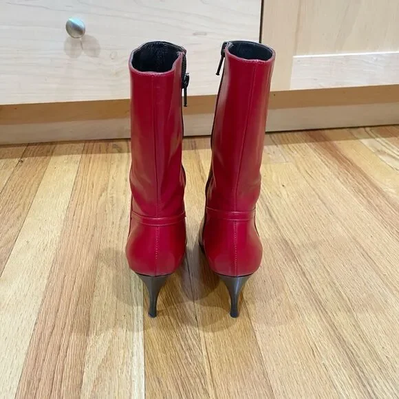 Cole Haan City Red Leather Pointed Toe Ankle Boots Kitten Heel Womens Size 6 EUC - Picture 6 of 16